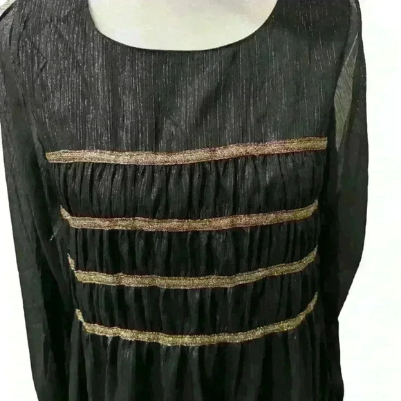 Hayden Black Cold Shoulder Sparkly Dress Gold Pleated Accents - Picture 2 of 7